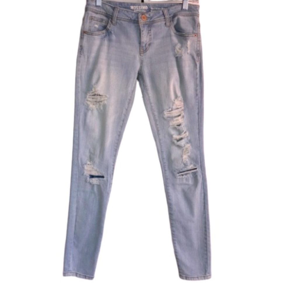 🔴 4/$15 Mossimo ripped light wash denim slim ankle skinny jeans size jrs 5 EUC